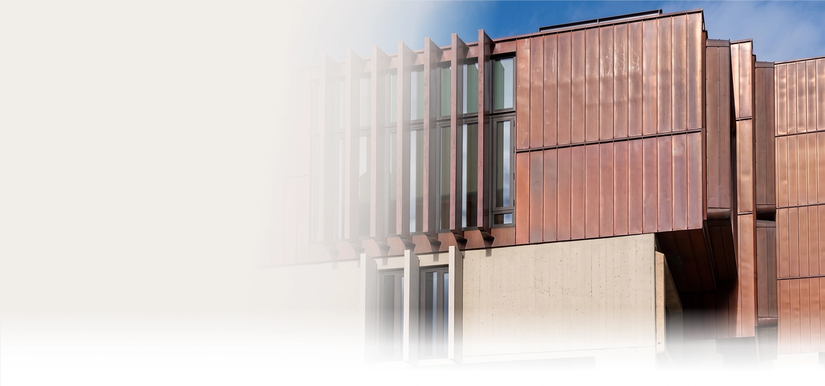Contemporary copper-clad building façade