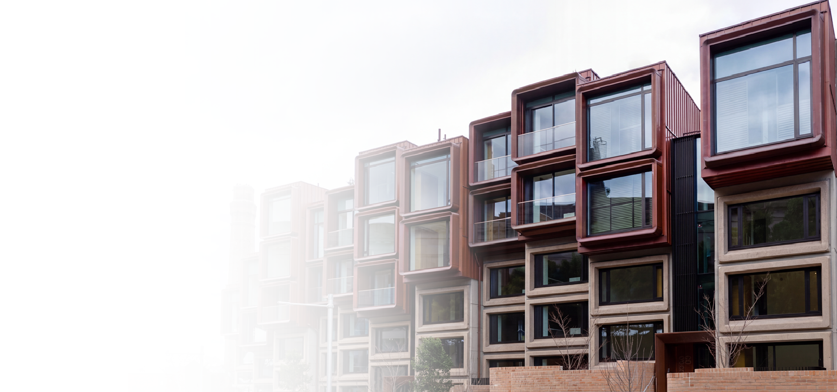 Contemporary copper-clad building façade