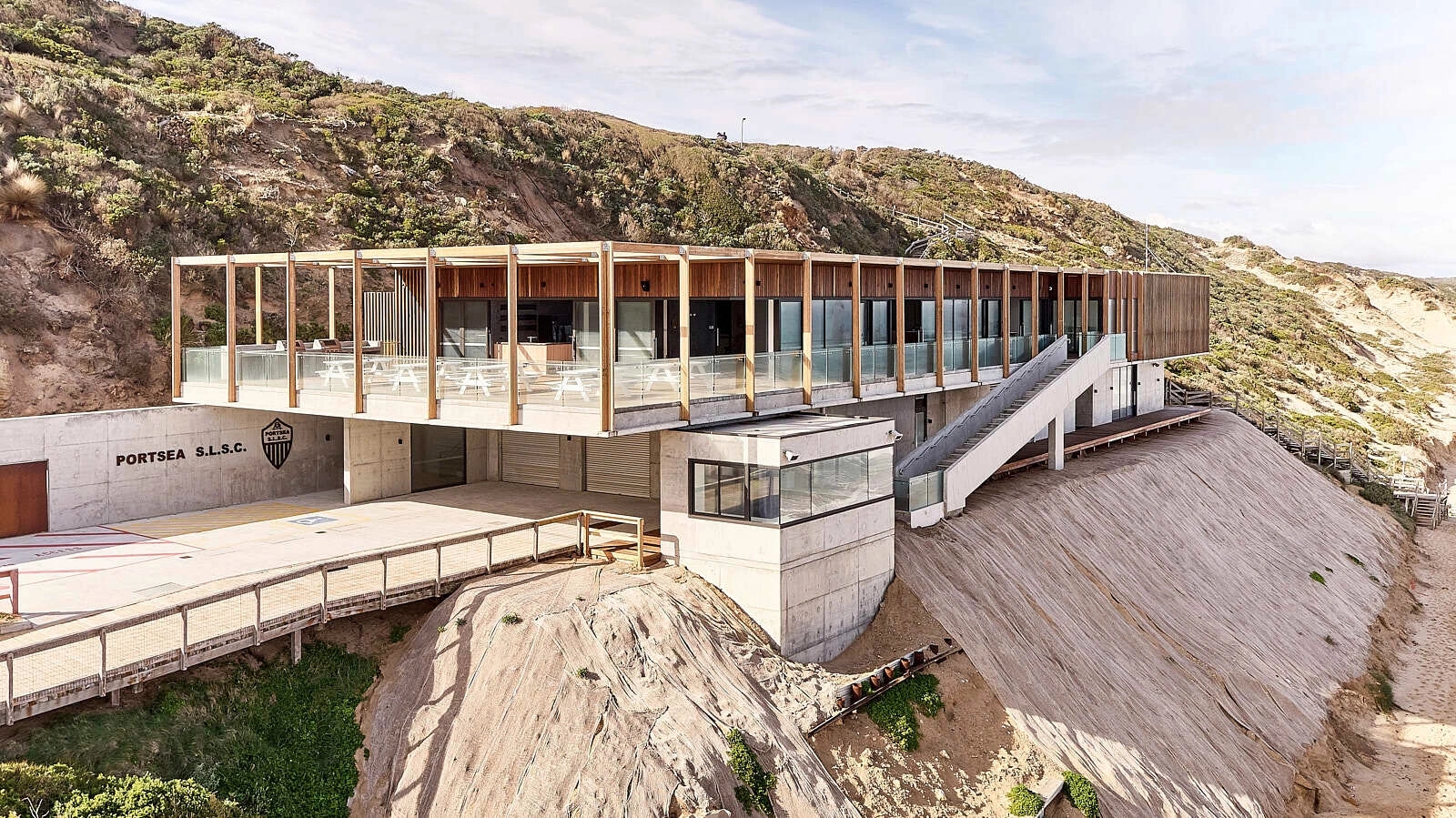 Contemporary clifftop building with protective façade coating